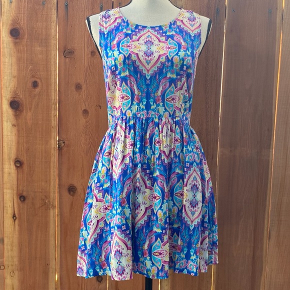 Forever 21 watercolor skater dress back zipper - Picture 1 of 5